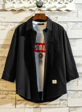 正品来休图定制闲宽作松套公司LOGO班外服工服男女衬衫七分袖衬短