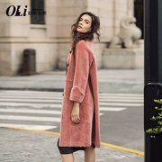 CV chống mùa 2019 áo khoác cashmere mùa đông mới nữ dài nhung trên đầu gối lông cừu xù lông - Accentuated eo áo