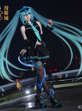 初音未来cos初音VOCALOID未来初(miku)16th公式服黑色液态皮cos服