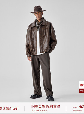 BODYDREAM复古做旧皮衣外套男街头廓形休闲通勤翻领夹克/挺阔抗皱
