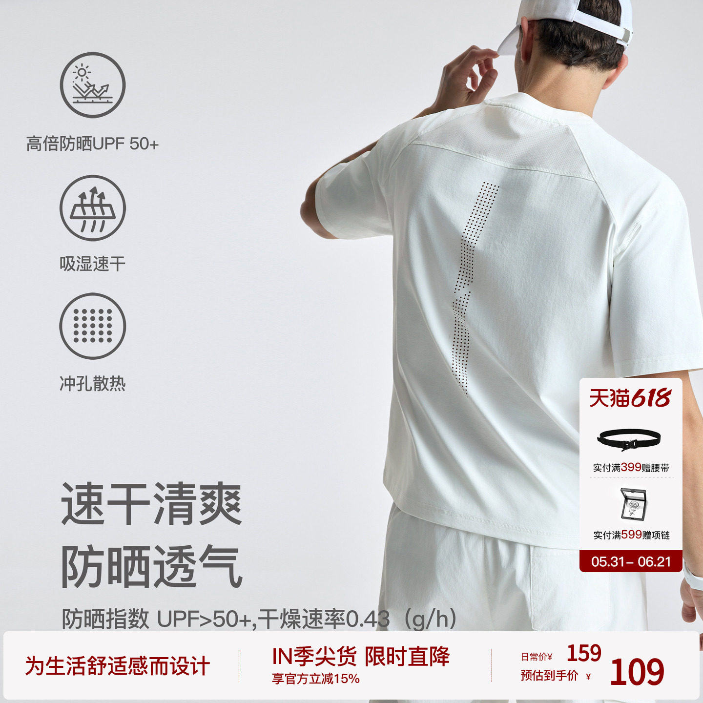 BODYDREAM运动速干TEE夏季户外透气短袖男款骑行服T恤/网眼冲孔