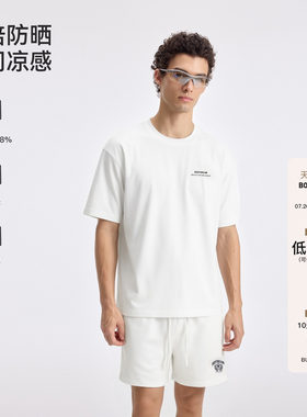 BODYDREAM凉感速干短袖男款夏宽松休闲衣服运动情侣T恤 白色套装