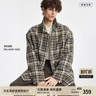 上衣 夹克格纹混纺廓形长袖 毛边工艺 式 BODYDREAM小香风外套男衬衫