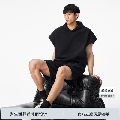 BODYDREAM BM重磅肌理感无袖连帽帽衫男士休闲运动坎肩短裤/套装