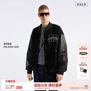 BODYDREAM重工3D立体刺绣皮革棒球服男2026秋季新款毛呢外套夹克