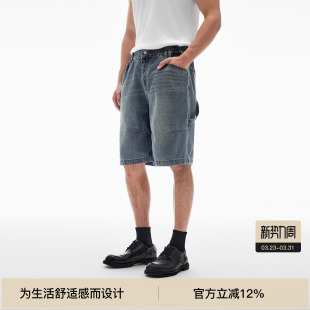 宽松复古直筒五分裤 BODYDREAM水洗做旧牛仔裤 短裤 伐木裤 男夏季