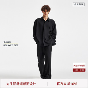 宽松休闲套装 男两侧开叉复古衬衣外套 黑衬衫 BODYDREAM暗门襟长袖