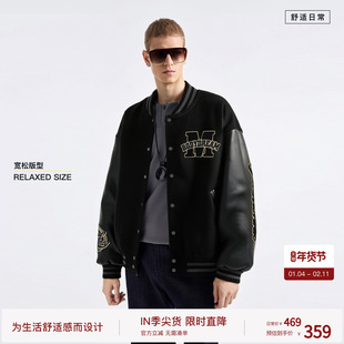 BODYDREAM重工3D立体刺绣皮革棒球服男2026春季新品毛呢外套夹克