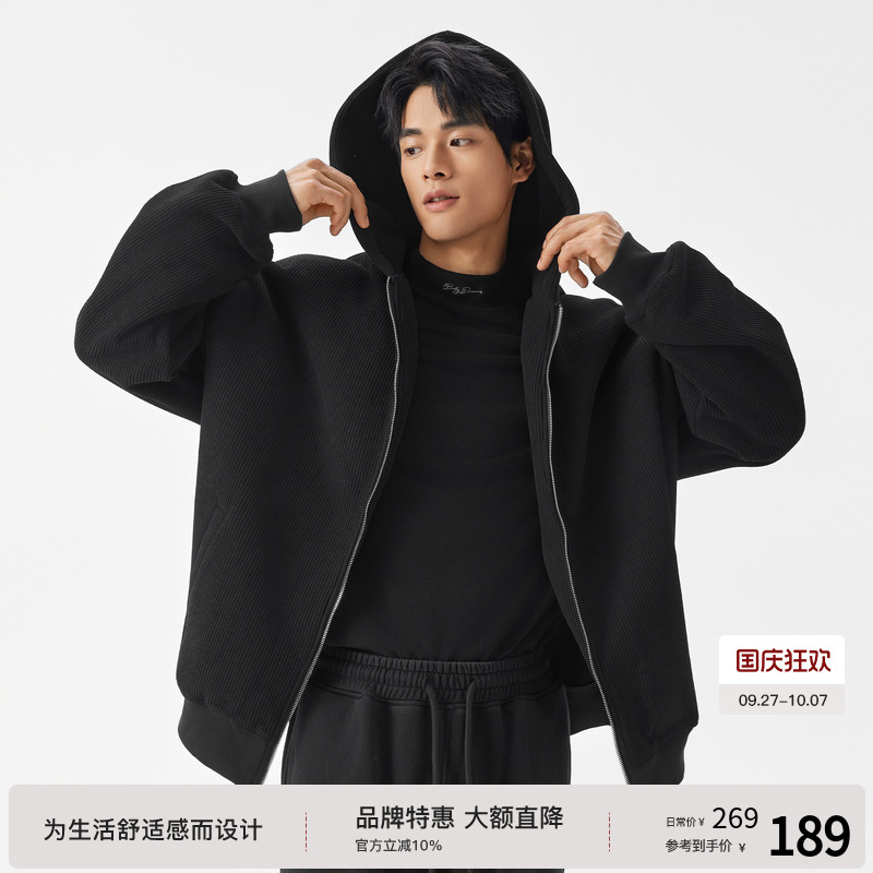 BODYDREAM BM新款加绒厚卫衣外套男冬季针织拉链开衫宽松帽衫夹克