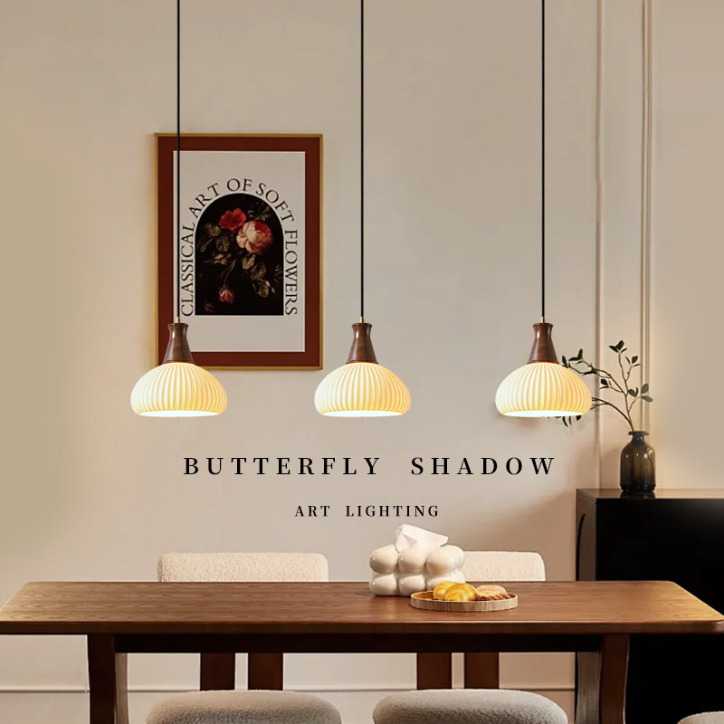 美式 复古 餐厅餐桌 胡桃木 陶瓷吊灯 日式 民宿吧台 黄铜 小众灯