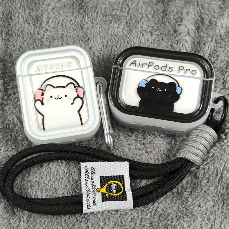 听歌小猫airpods耳机套情侣适用airpodspro3代airpods3代4代软透明防摔原创可爱保护壳华强北5代PRO2苹果通用图片