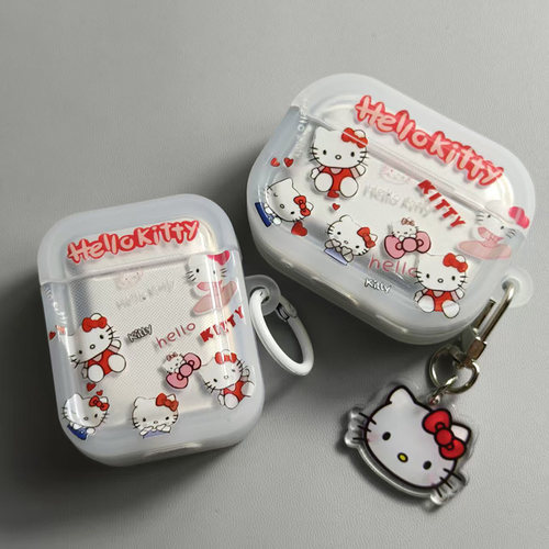 hello kitty苹果耳机保护套适用airpods pro2耳机保护壳透明防摔airpods2/3/4/5代保护壳原创可爱软胶保护套
