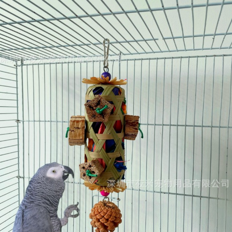 鹦鹉鸟玩具竹编取食篓觅食篮 彩色玉米皮杨桃坚果磨牙啃咬玩具