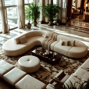 米澜世家2025新款转角双面接待L型沙发酒店会所大堂办公室休息区