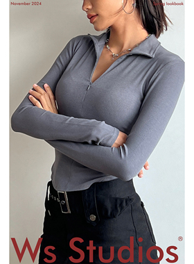 ws studios 欧美风翻领长袖上衣修身辣妹打底内搭外穿半开领T恤女