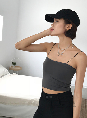 WS STUDIOS欧美修身款百搭高腰短款极细皮筋肩带平口吊带内搭背心