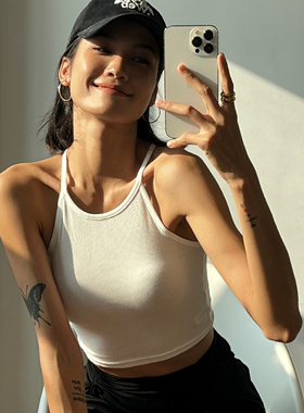 wsstudios 欧美性感简约修身挂脖吊带辣妹打底背心女高腰短款内搭