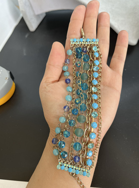 中古vintage多层蓝色磨砂琉璃珠手链显手白无标略氧化介意勿拍