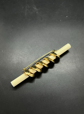 中古白色赛璐璐简约复古金色胸针打标顶奢品牌
