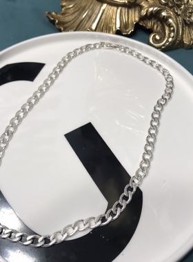 Vintage纯铜银色扁链短款简约时尚商务锁骨链项链 保存品