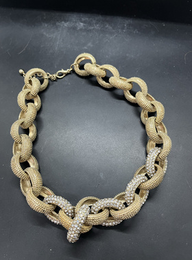 Vintage复古熔岩款金色宽版夸张项链链条高级大气