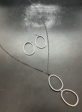 简约银色复古圈圈项链耳环一套