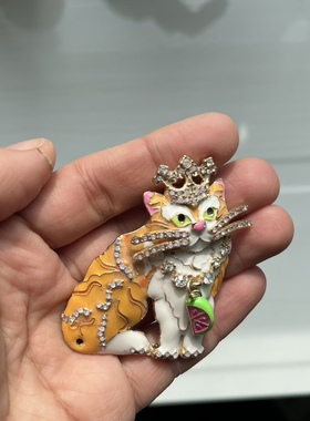 Ritzy couture黄色猫咪胸针尾巴缺失合金材质电镀18k金