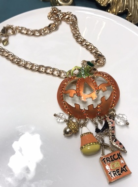 Lunch at the ritz设计师南瓜万圣节高跟鞋项链童趣可爱合金镀18k