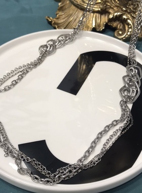 Vintage银色长款简约圆圈毛衣链项链保存品