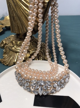 Vintage 多层澄粉色珍珠时尚短款项链