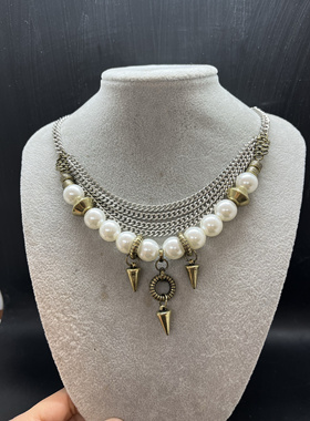 Vintage复古珍珠箭头bebe多层短款项链甜酷风嘻哈朋克风