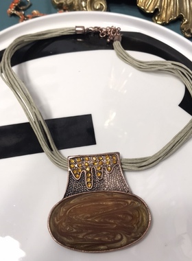 Vintage中古彩色珐琅彩多层皮绳短款项链