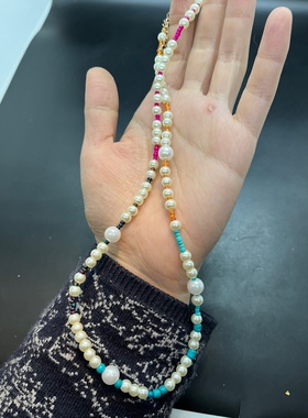 白色琉璃珍珠项链童趣不规则粉色捷克水晶 实物比图片好看