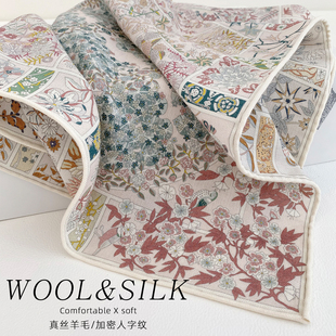 高级感围巾围脖搭配衬衫 双面真丝羊毛方巾丝巾女法式 新款 春秋冬季