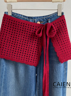 韩式红色针织腰带女春秋新款腰封外搭显瘦腰间装饰腰巾屁帘配饰