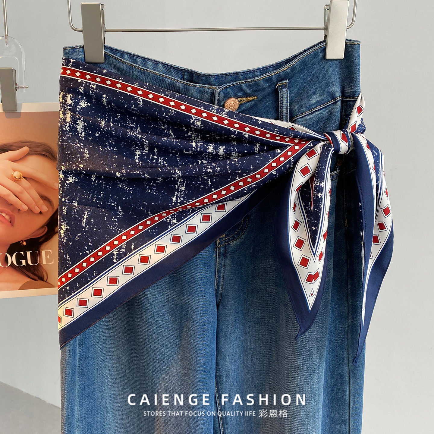 三角巾屁帘搭牛仔裤叠穿腰巾