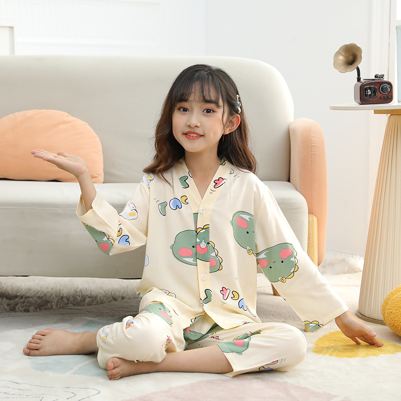 胖东来夏季儿童睡衣棉绸薄款男童女童长袖空调绵绸家居服女孩套装