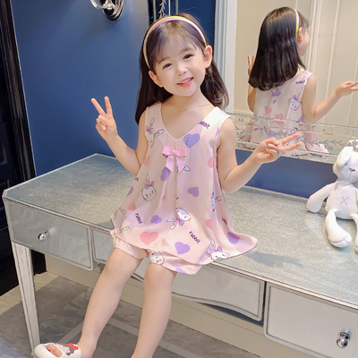 胖东来女童睡衣夏季儿童薄款绵绸棉绸小女孩2025新款夏款粉紫家居