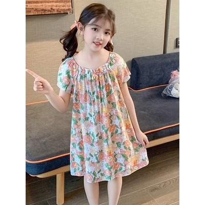 胖东来女童睡裙绵绸夏季棉绸儿童薄款宝宝小孩大睡衣2025新款空调