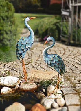 沐子花园蓝色做旧水鸟二件套仙鹤