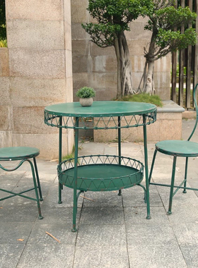 沐子哥ms铁艺做旧美式桌椅绿色花园庭院户外装饰家居摆件