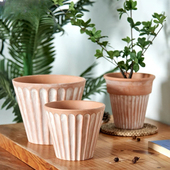 沐子哥Ty红陶盆百褶台灯罩造型竖纹兰花月季 朱顶红郁金香红陶花盆