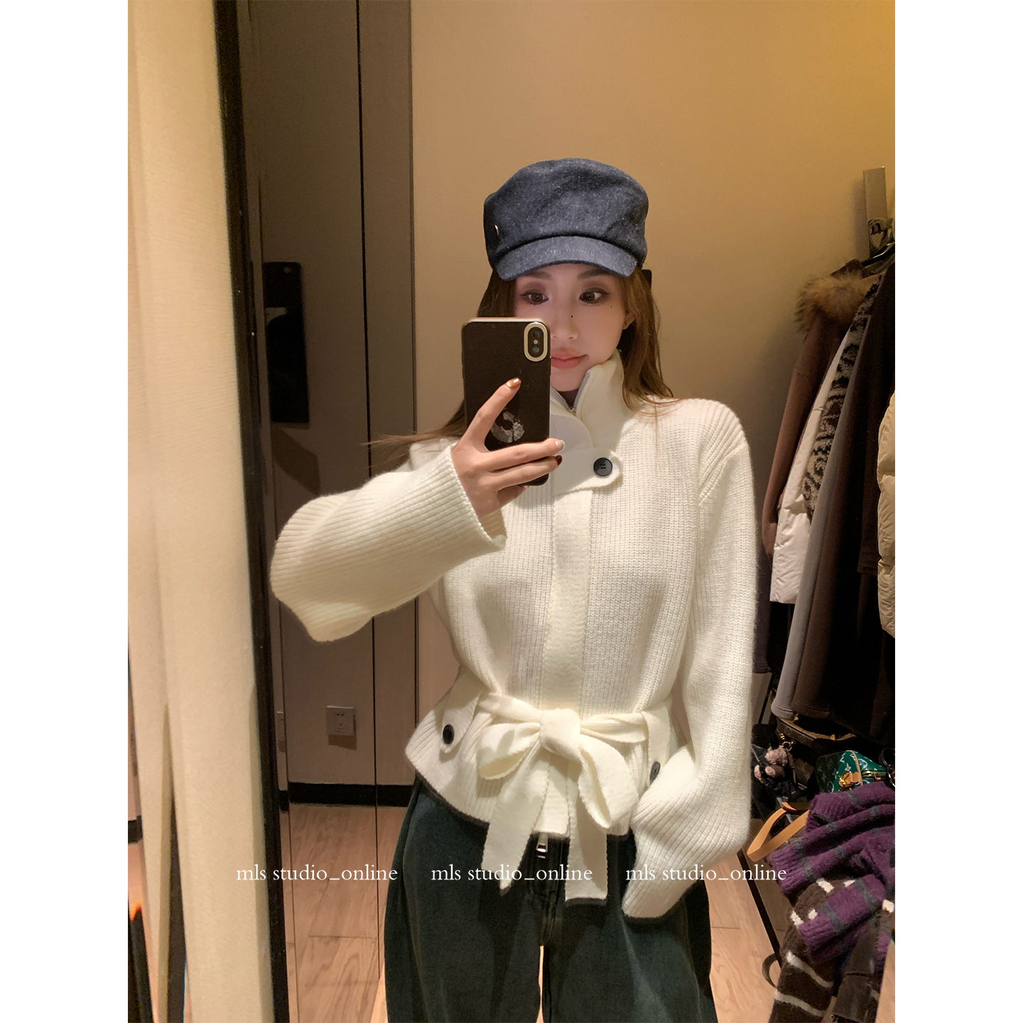 MLS 11/24 20点上新88折【系腰angle】韩系设计感 立领绑带毛衣