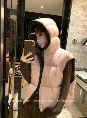 MLS 蜜桃麻薯 soft腔调2025冬季女新款保暖粉咖撞色连帽羽绒马甲