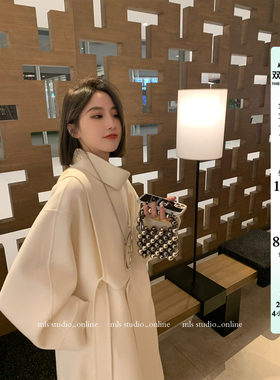 MLS可可奶咖斜门襟毛呢外套女