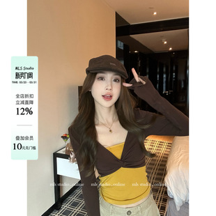 上衣女假两件胸口立体扭结T恤 撞色拼接2026春夏新款 MLS 心动扭结