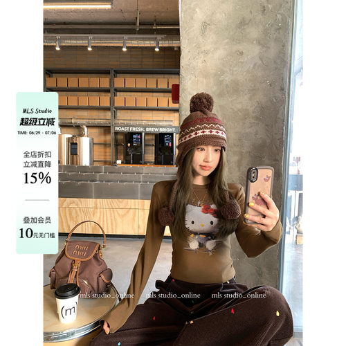 MLS cute配方 手绘童趣风2026春夏季新款上衣女凯蒂猫印花T恤