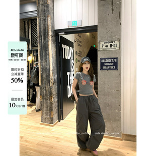 氧气满分 百搭宽松休闲裤 街头风抽绳束脚阔腿工装 女夏季 裤 MLS