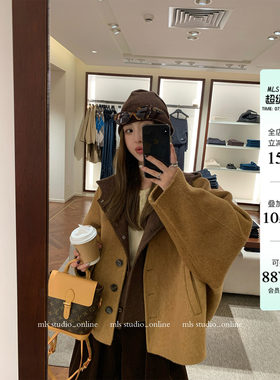 MLS韩女范毛呢外套+连帽马甲