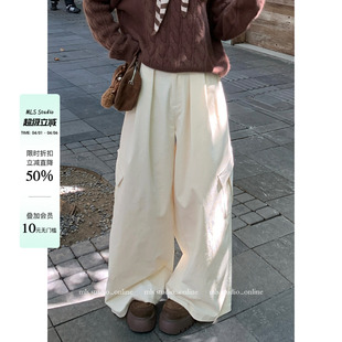 文艺气质灯芯绒休闲裤 裤 垂垂工装 新款 2026宽松阔腿裤 女春季 MLS